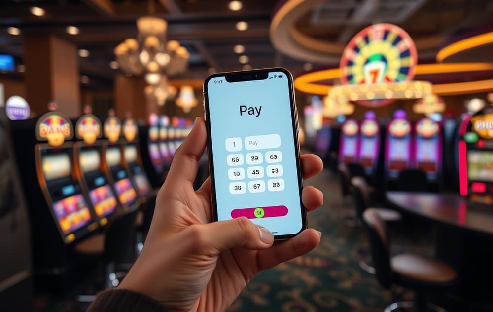 Person som betaler med Apple Pay på et nettcasino