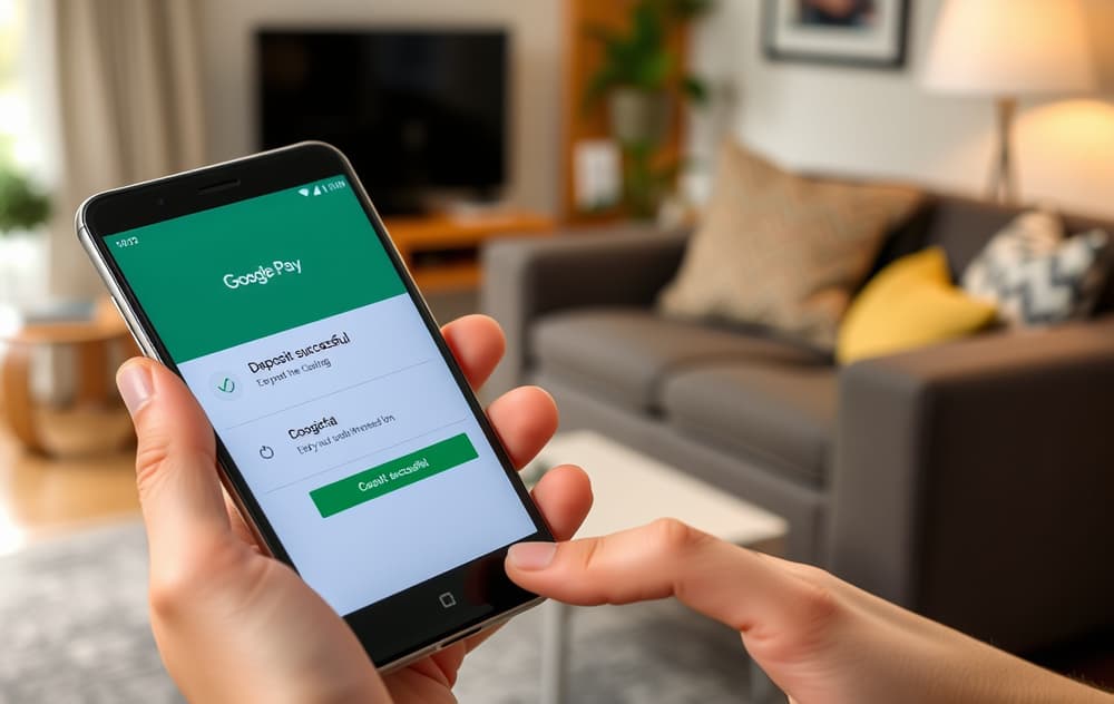 Person som bruker Google Pay på Android-telefon for å sette inn penger på et casino