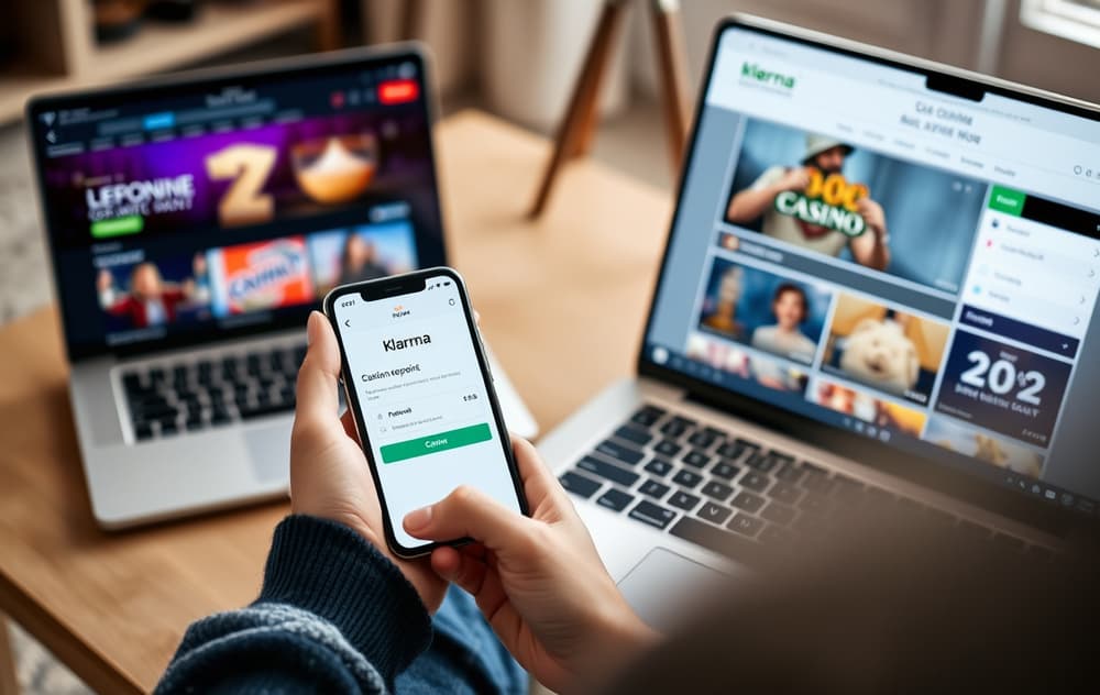 Person som bruker Klarna-appen for å sette inn penger på et casino.