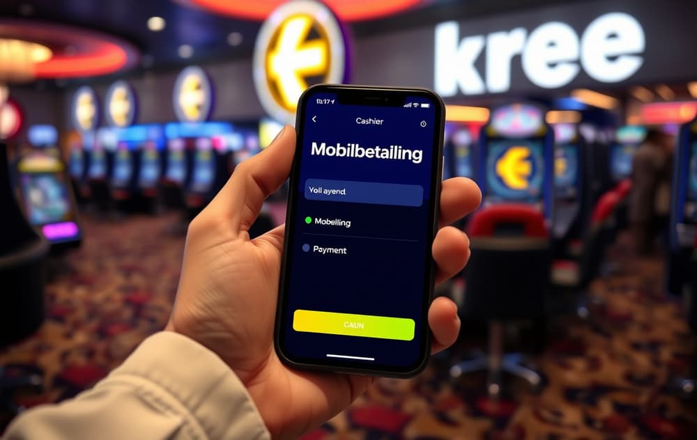 Person som bruker mobilbetaling på et nettcasino – skjermen viser betalingsalternativet Mobilbetaling.