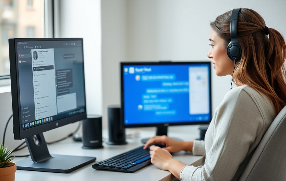 En person som chatter med casino kundeservice via live chat på datamaskin.