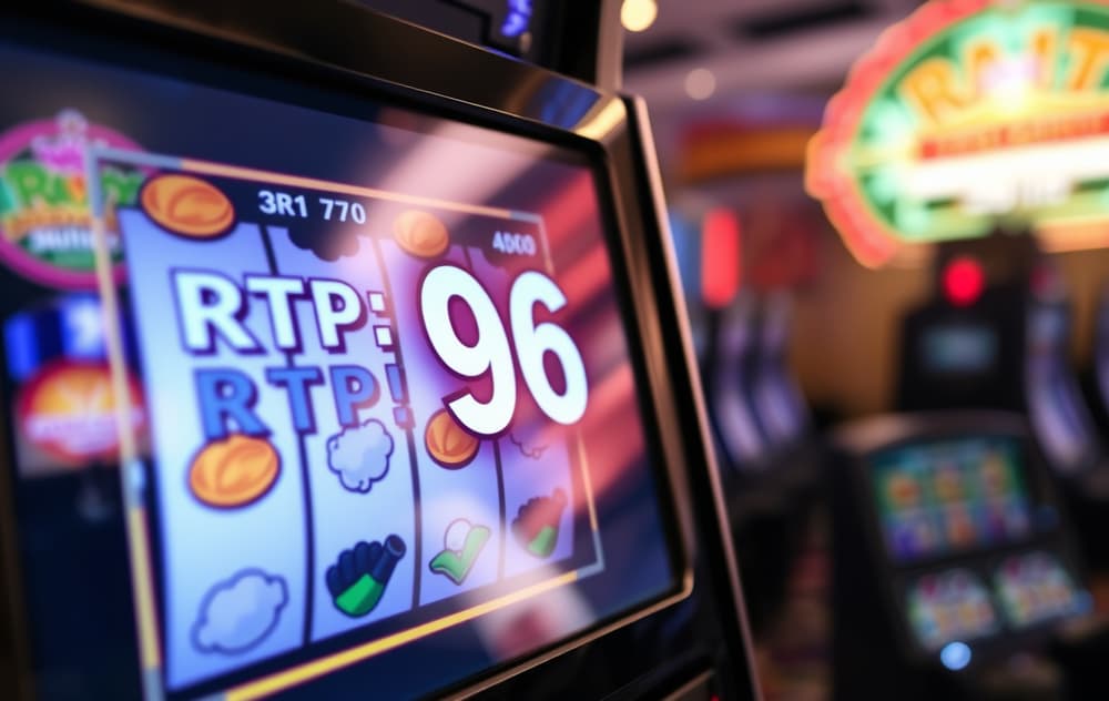 Spilleautomat som viser RTP-prosent i et casino.